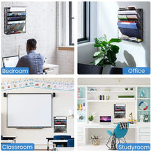 Load image into Gallery viewer, Mesh Hanging Wall File Organizer 5 Tier Vertical Mount, Durable Wall File Holder with Bottom Flat Tray for Office Home， Black