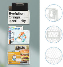 Load image into Gallery viewer, 3 Pockets Hanging Wall File Organizer, File Folder and Mail Holder for Wall, Metal Chicken Wire Baskets with Tag Slot for Office and Home, White