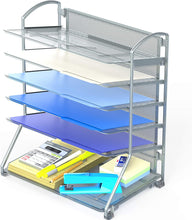 Load image into Gallery viewer, 6 Trays Desktop Document Letter Tray Organizer, Silver  File Folder Racks &amp; File Folder Holders