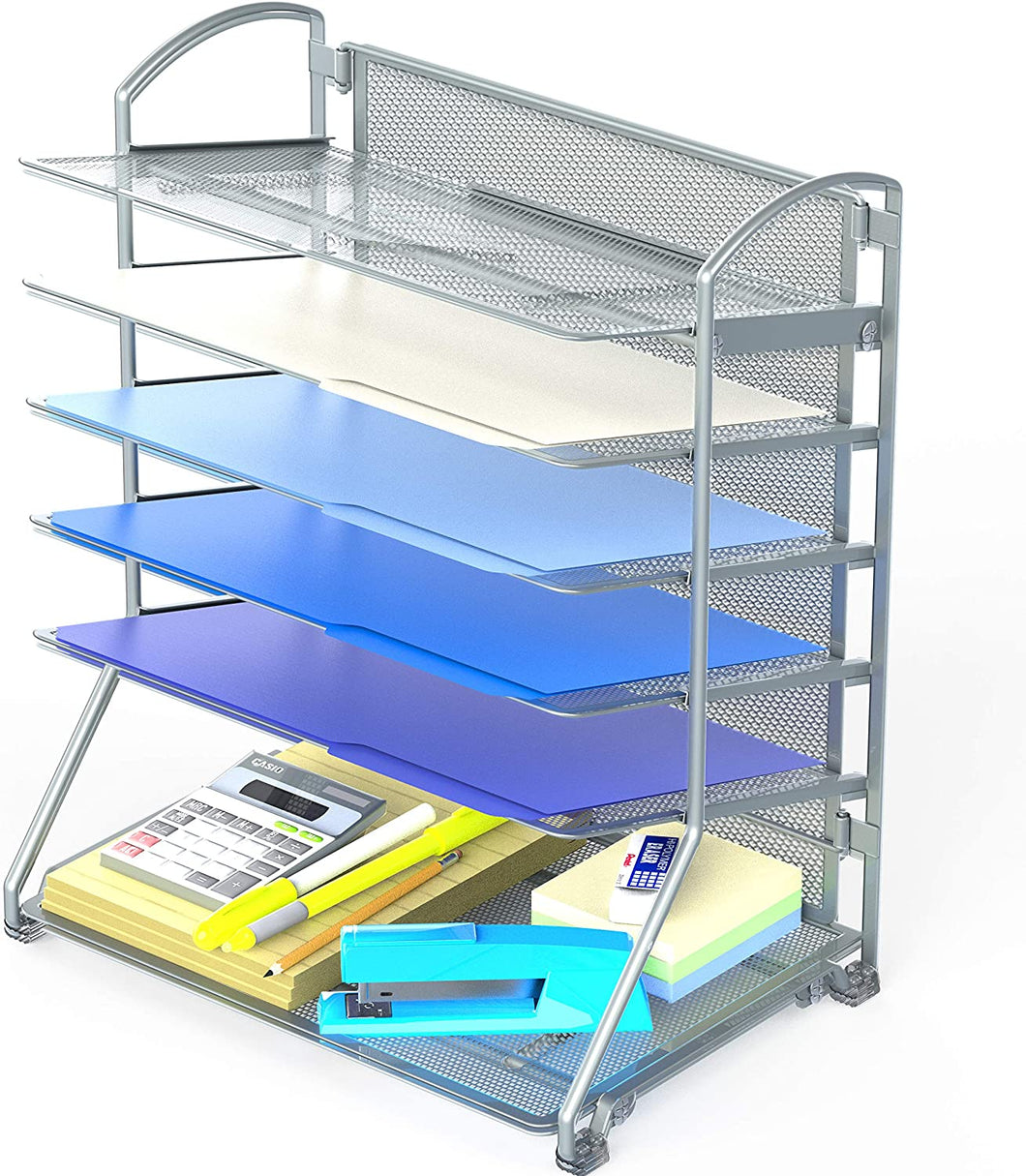 6 Trays Desktop Document Letter Tray Organizer, Silver  File Folder Racks & File Folder Holders