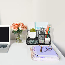 Load image into Gallery viewer, Desk Organizer, Mesh Office Supplies Desk Accessories, Features 5 Compartments + 1 Mini Sliding Drawer(Black)