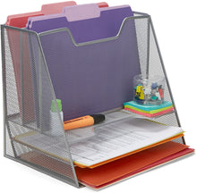 Load image into Gallery viewer, File Folder Racks &amp; File Folder Holders MESHBOX5-SIL 5 Compartment Mesh Desk Storage Organizer, Silver