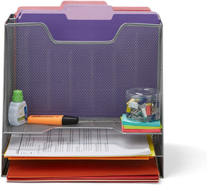 File Folder Racks & File Folder Holders MESHBOX5-SIL 5 Compartment Mesh Desk Storage Organizer, Silver
