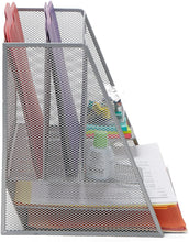 Load image into Gallery viewer, File Folder Racks &amp; File Folder Holders MESHBOX5-SIL 5 Compartment Mesh Desk Storage Organizer, Silver