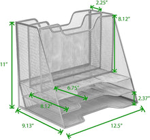 Load image into Gallery viewer, File Folder Racks &amp; File Folder Holders MESHBOX5-SIL 5 Compartment Mesh Desk Storage Organizer, Silver