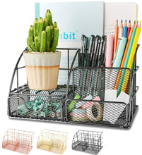 Load image into Gallery viewer, Desk Organizer, Mesh Office Supplies Desk Accessories, Features 5 Compartments + 1 Mini Sliding Drawer(Dark Gray)