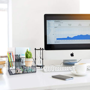 Desk Organizer, Mesh Office Supplies Desk Accessories, Features 5 Compartments + 1 Mini Sliding Drawer(Dark Gray)