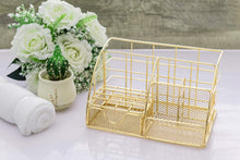 Load image into Gallery viewer, Gold Desk Organizer, AUPSEN Mesh Office Supplies Desk Accessories, Features 5 Compartments + 1 Mini Sliding Drawer