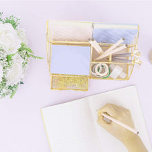 Load image into Gallery viewer, Gold Desk Organizer, AUPSEN Mesh Office Supplies Desk Accessories, Features 5 Compartments + 1 Mini Sliding Drawer