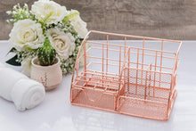 Load image into Gallery viewer, Rose Gold Desk Organizer for Women, AUPSEN Mesh Office Supplies Desk Accessories, Features 5 Compartments + 1 Mini Sliding Drawer