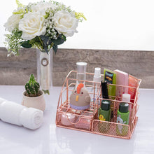 Load image into Gallery viewer, Rose Gold Desk Organizer for Women, AUPSEN Mesh Office Supplies Desk Accessories, Features 5 Compartments + 1 Mini Sliding Drawer