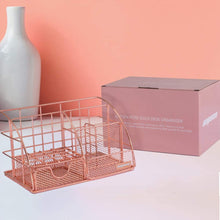 Load image into Gallery viewer, Rose Gold Desk Organizer for Women, AUPSEN Mesh Office Supplies Desk Accessories, Features 5 Compartments + 1 Mini Sliding Drawer