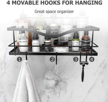 Load image into Gallery viewer, Shower Caddy Basket Shelf with Hooks, Caddy Organizer Wall Mounted Rustproof Basket with Adhesive, No Drilling, 304 Stainless Steel Black