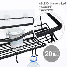 Load image into Gallery viewer, Shower Caddy Basket Shelf with Hooks, Caddy Organizer Wall Mounted Rustproof Basket with Adhesive, No Drilling, 304 Stainless Steel Black