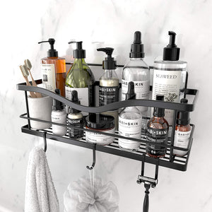 Metal Black Hanging Shower Caddy, Over Head Shower Caddy Rustproof with  hooks for Towels, Sponge and more