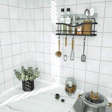 Load image into Gallery viewer, Shower Caddy Basket Shelf with Hooks, Caddy Organizer Wall Mounted Rustproof Basket with Adhesive, No Drilling, 304 Stainless Steel Black
