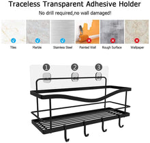 Load image into Gallery viewer, Shower Caddy Basket Shelf with Hooks, Caddy Organizer Wall Mounted Rustproof Basket with Adhesive, No Drilling, 304 Stainless Steel Black