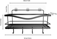 Load image into Gallery viewer, Shower Caddy Basket Shelf with Hooks, Caddy Organizer Wall Mounted Rustproof Basket with Adhesive, No Drilling, 304 Stainless Steel Black
