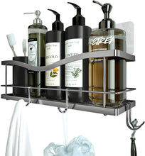 Load image into Gallery viewer, Shower Caddy Basket Shelf with Hooks for Hanging Sponge and Razor,Shampoo Holder Organizer,No Drilling Adhesive Wall Mounted Bathroom Shelf,Rustproof SUS304