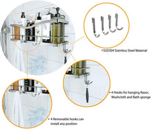 Load image into Gallery viewer, Shower Caddy Basket Shelf with Hooks for Hanging Sponge and Razor,Shampoo Holder Organizer,No Drilling Adhesive Wall Mounted Bathroom Shelf,Rustproof SUS304