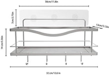 Load image into Gallery viewer, Shower Caddy Basket Shelf with Hooks for Hanging Sponge and Razor,Shampoo Holder Organizer,No Drilling Adhesive Wall Mounted Bathroom Shelf,Rustproof SUS304