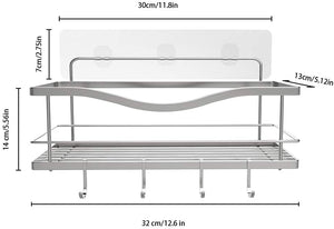 Shower Caddy Basket Shelf with Hooks for Hanging Sponge and Razor,Shampoo Holder Organizer,No Drilling Adhesive Wall Mounted Bathroom Shelf,Rustproof SUS304