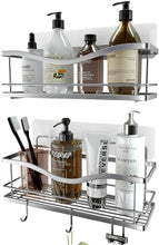 Load image into Gallery viewer, Shower Caddy Bathroom Shelf, No Drilling Traceless Adhesive Bathroom Storage Organizer, SUS304 Rustproof Food Storage Basket, 2-in-1 Kitchen Spice Racks-2 Pack (Polished Silver)