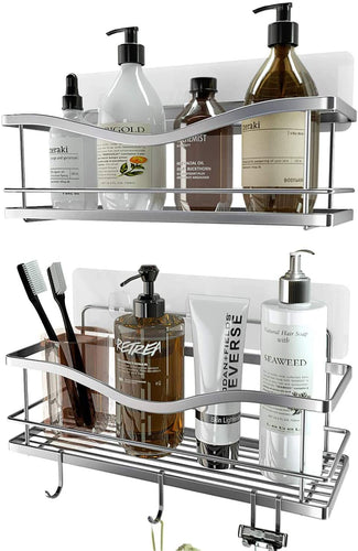 TreeLen Shower Caddy Hanging over Shower Head Shower Hanger Organizer with  10 hooks Bathroom Storage Shelf-Chrome