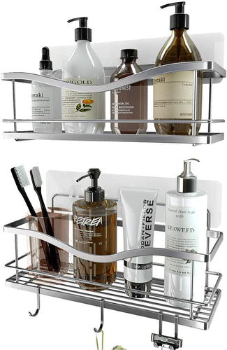 Wall Mount Rust Resistant Shower Caddy Shelf Organizer Rack in Silver (2  Pack)