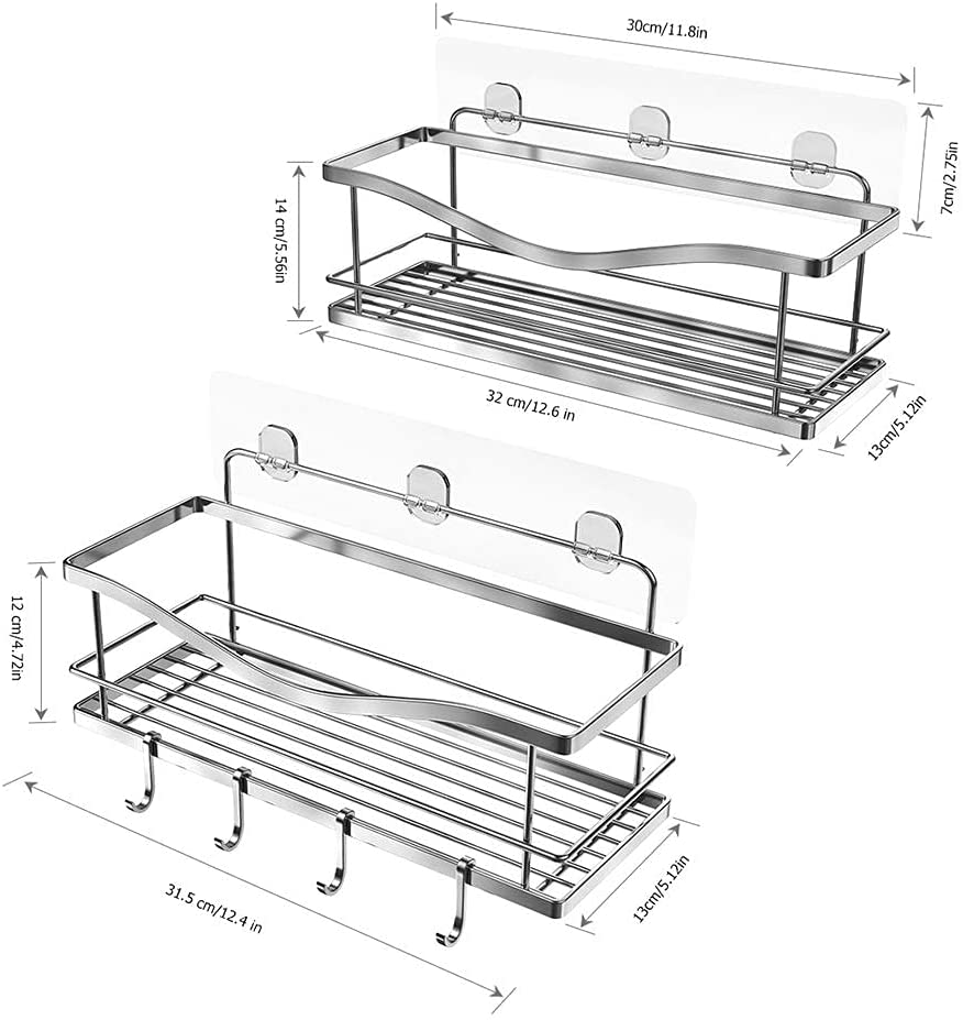 Corner Shower Caddy, 2-Pack Adhesive Shower Caddy with Soap Holder and 12  Hooks, Rustproof Stainless Steel Bathroom Shower Organizer, No Drilling  Wall Mounted Shower Rack, for Bathroom, Black 