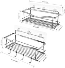 Load image into Gallery viewer, Shower Caddy Bathroom Shelf, No Drilling Traceless Adhesive Bathroom Storage Organizer, SUS304 Rustproof Food Storage Basket, 2-in-1 Kitchen Spice Racks-2 Pack (Polished Silver)