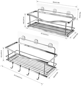 Shower Caddy Bathroom Shelf, No Drilling Traceless Adhesive Bathroom Storage Organizer, SUS304 Rustproof Food Storage Basket, 2-in-1 Kitchen Spice Racks-2 Pack (Polished Silver)