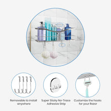 Load image into Gallery viewer, Adhesive Shower Caddy Shelf Shower Organizer Basket Wall with 4 Hooks for Razor Shampoo Holder Hanging Bathroom Shower Storage Rack-Silver-SUS 304 Rustproof