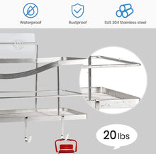 Load image into Gallery viewer, Adhesive Shower Caddy Shelf Shower Organizer Basket Wall with 4 Hooks for Razor Shampoo Holder Hanging Bathroom Shower Storage Rack-Silver-SUS 304 Rustproof