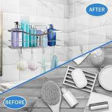 Load image into Gallery viewer, Adhesive Shower Caddy Shelf Shower Organizer Basket Wall with 4 Hooks for Razor Shampoo Holder Hanging Bathroom Shower Storage Rack-Silver-SUS 304 Rustproof
