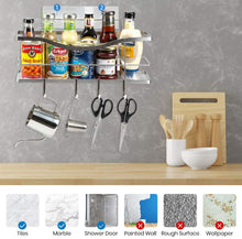 Load image into Gallery viewer, Adhesive Shower Caddy Shelf Shower Organizer Basket Wall with 4 Hooks for Razor Shampoo Holder Hanging Bathroom Shower Storage Rack-Silver-SUS 304 Rustproof