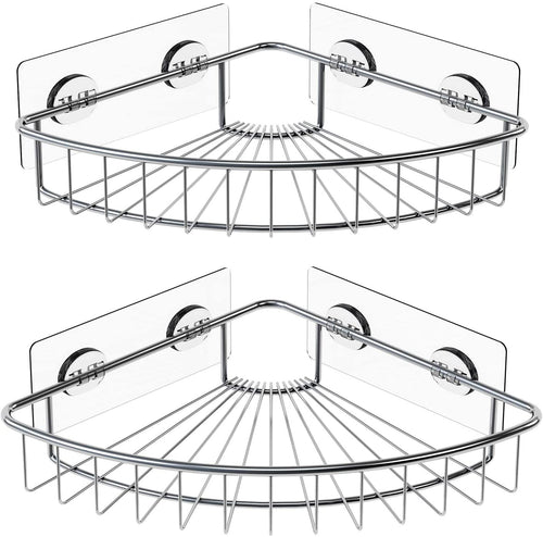 2-Pack Corner Shower Caddy, SUS304 Stainless Steel, Wall Mounted Bathroom Shelf with Adhesive, Storage Organizer for Toilet, Dorm and Kitchen (Silver)