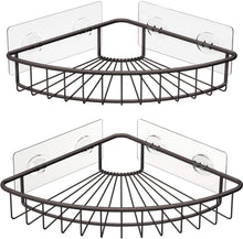 Load image into Gallery viewer, 2-Pack Corner Shower Caddy, SUS304 Stainless Steel, Wall Mounted Bathroom Shelf with Adhesive, Storage Organizer for Toilet, Dorm and Kitchen (Bronze)