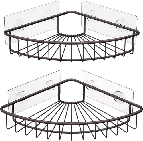 2-Pack Corner Shower Caddy, SUS304 Stainless Steel, Wall Mounted Bathroom Shelf with Adhesive, Storage Organizer for Toilet, Dorm and Kitchen (Bronze)