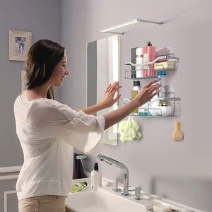 Shower Caddy Shower Storage Rack with 11 Hooks for Hanging Shower Ball and Razor, Shampoo Holder Organizer No Drilling Shower Shelf with 4 Traceless Adhesive Hooks