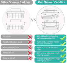 Load image into Gallery viewer, Shower Caddy Shower Storage Rack with 11 Hooks for Hanging Shower Ball and Razor, Shampoo Holder Organizer No Drilling Shower Shelf with 4 Traceless Adhesive Hooks
