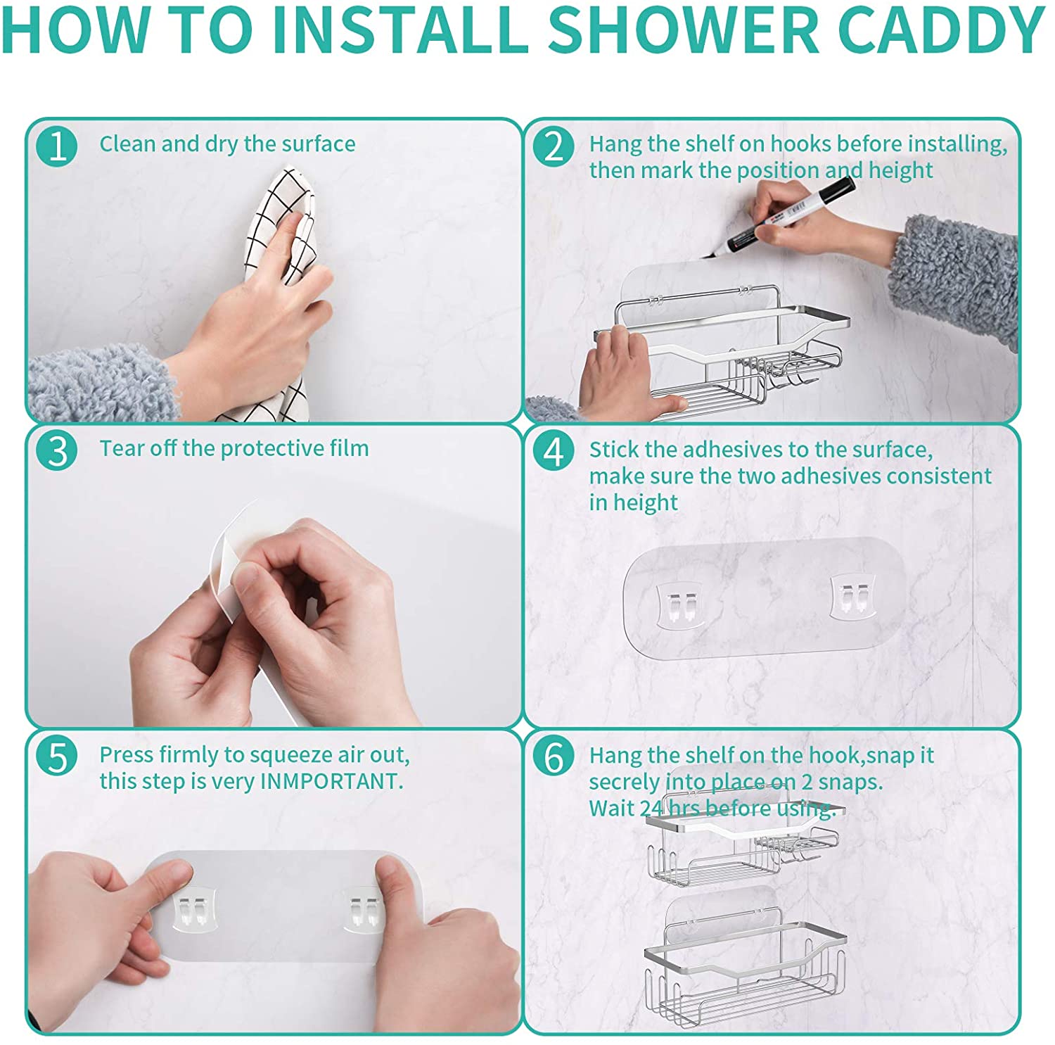 Install shower caddy - in easy steps  Install shelf without drilling or  hanging on the shower head 