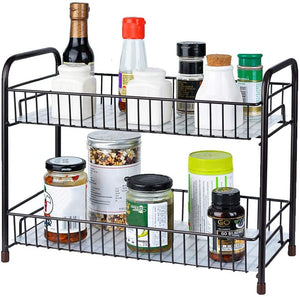 Spice Rack Organizer for Countertop 2 Tier Counter Shelf Standing Holder Storage for Kitchen Cabinet-Bronze