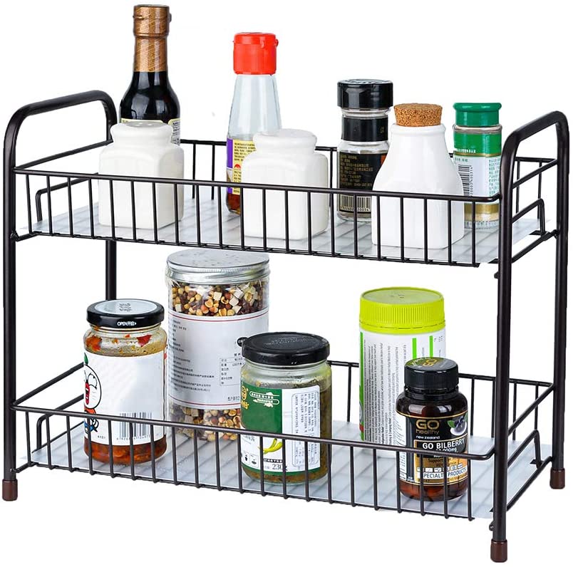 2-Tier Standing Spice Rack Kitchen Bathroom Countertop Storage Organizer  Shelf Pantry Holder
