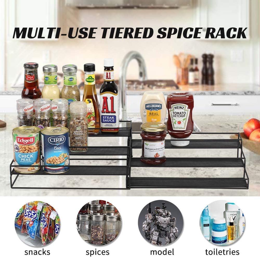 Spice Rack, Tiered Shelf Organizer, 3-tier Spice Pantry, Kitchen