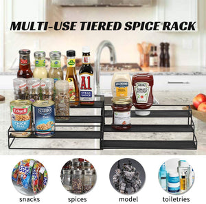 Organizer Spice Racks 3 Tier Expandable Spice Rack Organizer for Cabinet Kitchen Shelf Organizers Step Holder Riser for Pantry Bathroom-Black