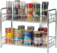 Load image into Gallery viewer, Spice Rack Organizer for Countertop 2 Tier Counter Shelf Standing Holder Storage for Kitchen Cabinet-Chrome