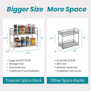 Spice Rack Organizer for Countertop 2 Tier Counter Shelf Standing Holder Storage for Kitchen Cabinet-Chrome