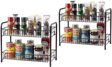 Load image into Gallery viewer, 2PK-Spice Rack Organizer for Countertop Metal Wire 2 Tier Spice Organizer Storage Holder with Shelf Liner Freestanding for Kitchen Bathroom Cabinet Pantry Office-Bronze