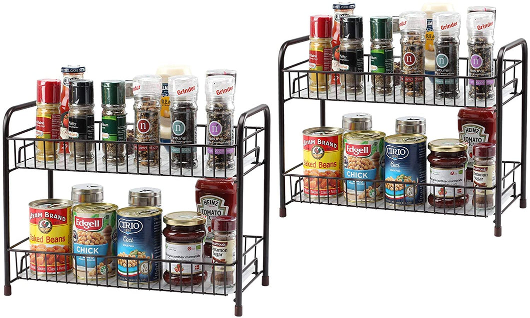 2PK-Spice Rack Organizer for Countertop Metal Wire 2 Tier Spice